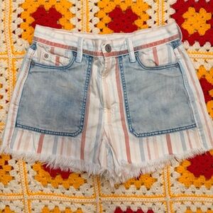 American Eagle Shorts Womens 4 Multicolor Striped Denim Cut Off Raw Hem Pockets